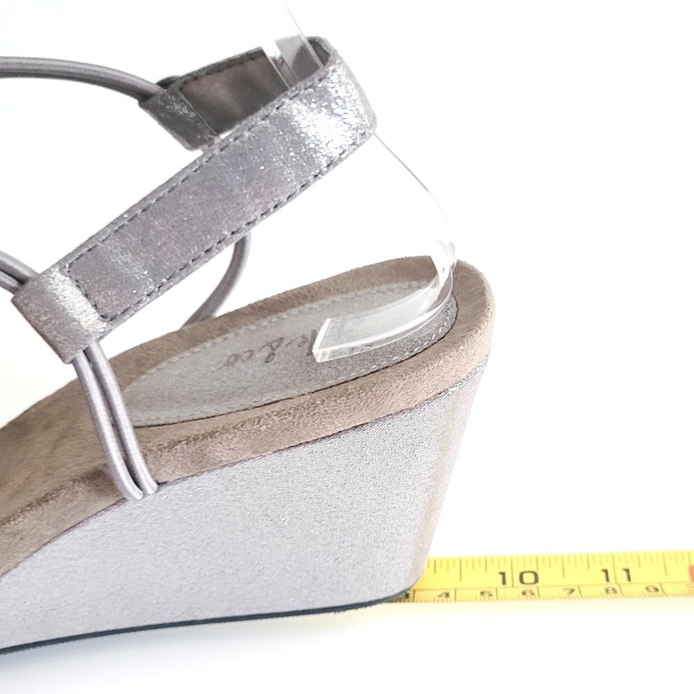 Style & Co Mulan Embellished Wedge Sandals 9M Silver Grey Rhinestone T-strap Y2K - Picture 11 of 17